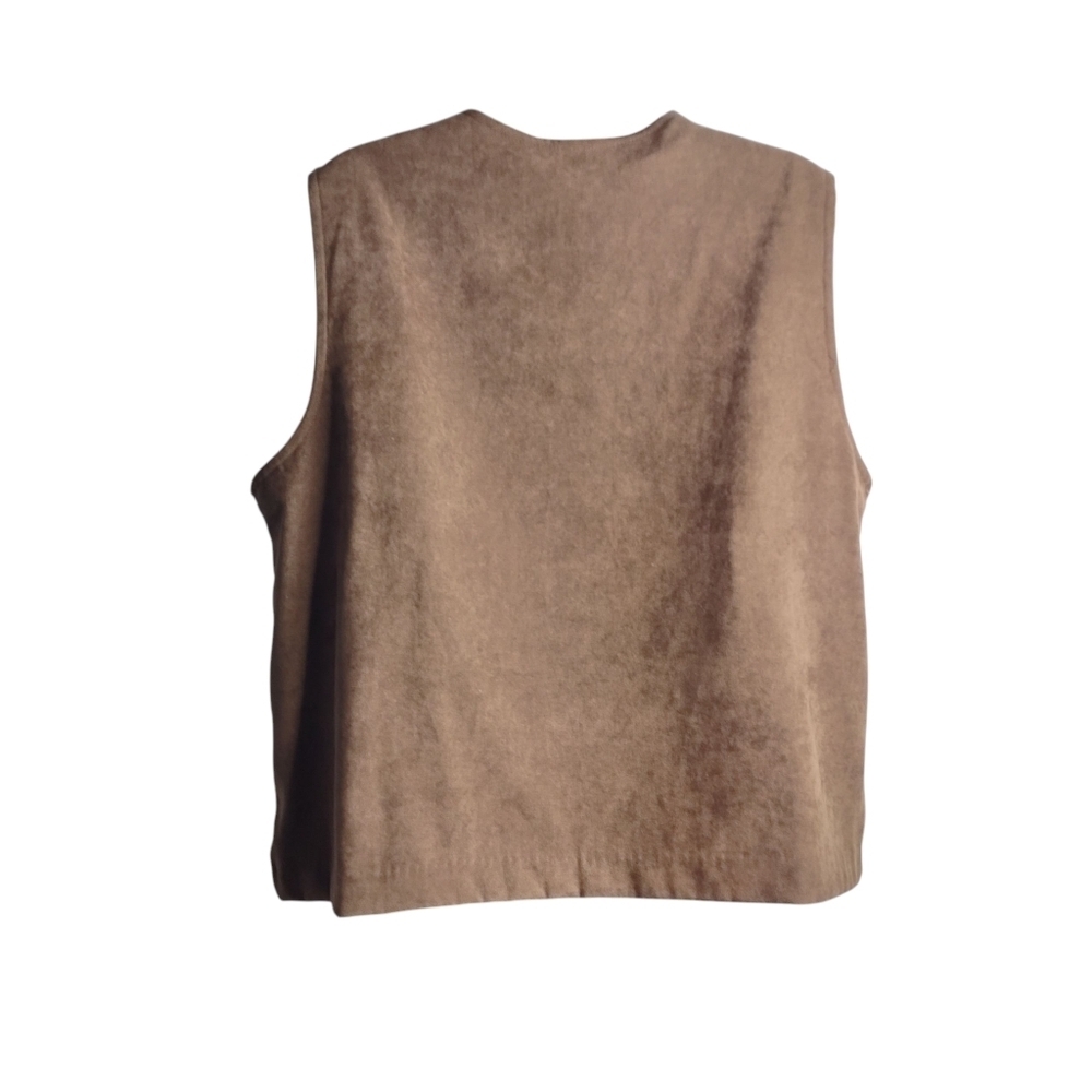 Vintage Alfred Dunner Vest Size PL  Faux Sherpa/Suede Beige/Brown Patches Button - Picture 2 of 6
